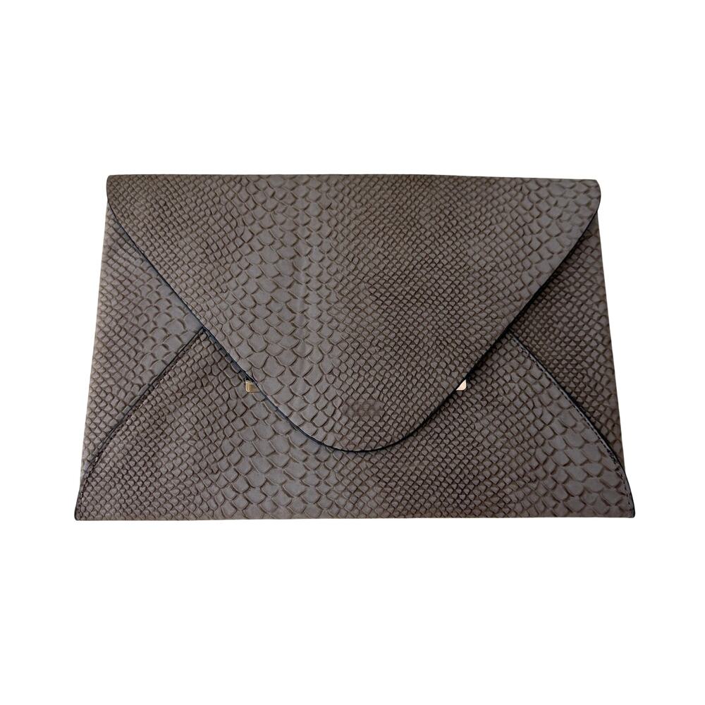 BCBGMAXAZRIA Taupe Faux Snakeskin Envelope Clutch Bag Y2K Minimalist